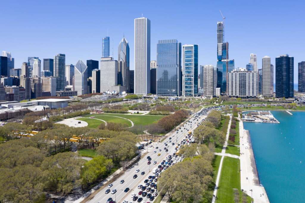 Chicago Cityscape with Grant Park, Aerial View