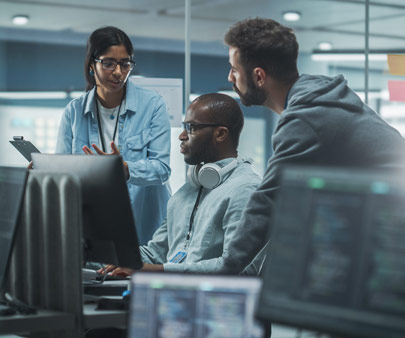 Team working with computers